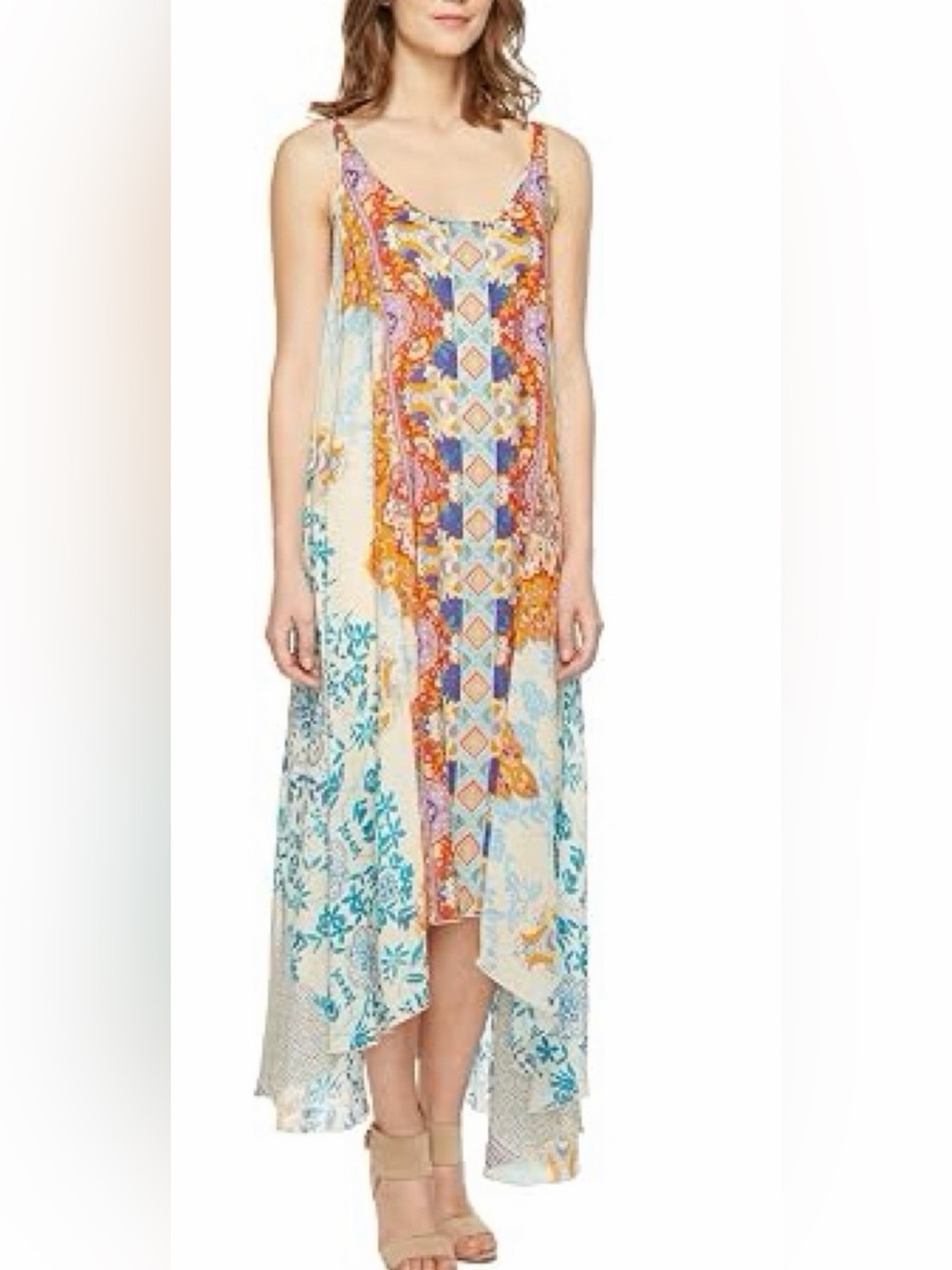 Johnny Was Ellyo Handkerchief Maxi Tank Dress Size XL Patchwork Floral Mix